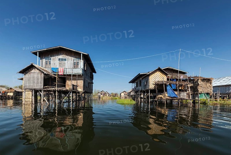 Stilted houses in village on Inle lake, Myanmar, Asia