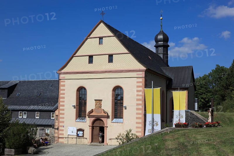 The church of the monastery of Kreuzberg near the city of Bischofsheim, Rhön Mountains, Rhön-Grabfeld district, Lower Frankonia, Bavaria, Germany. The church of the monastery of Kreuzberg near the city of Bischofsheim, Rhön Mountains, Lower Frankonia, Bavaria, Germany, Europe