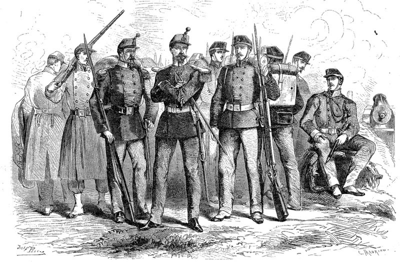 The New Uniforms of the Mobile National Guard and Army, 1869, France, Historic, digitally restored reproduction of an original 19th-century pattern, Europe