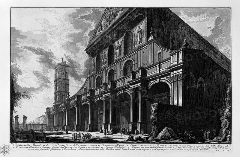 Saint Paul Outside the Walls, San Paolo fuori le mura, is one of the papal basilicas of Rome, predecessor building, condition in the 18th century in front of the fire, Italy, Historic, digitally restored reproduction of a 19th century original, Europe