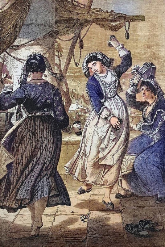The Italian dance Tarantella, here on Ischia in 1869, Italy, Historical, digitally restored reproduction of an original from the 19th century, exact original date unknown, Europe