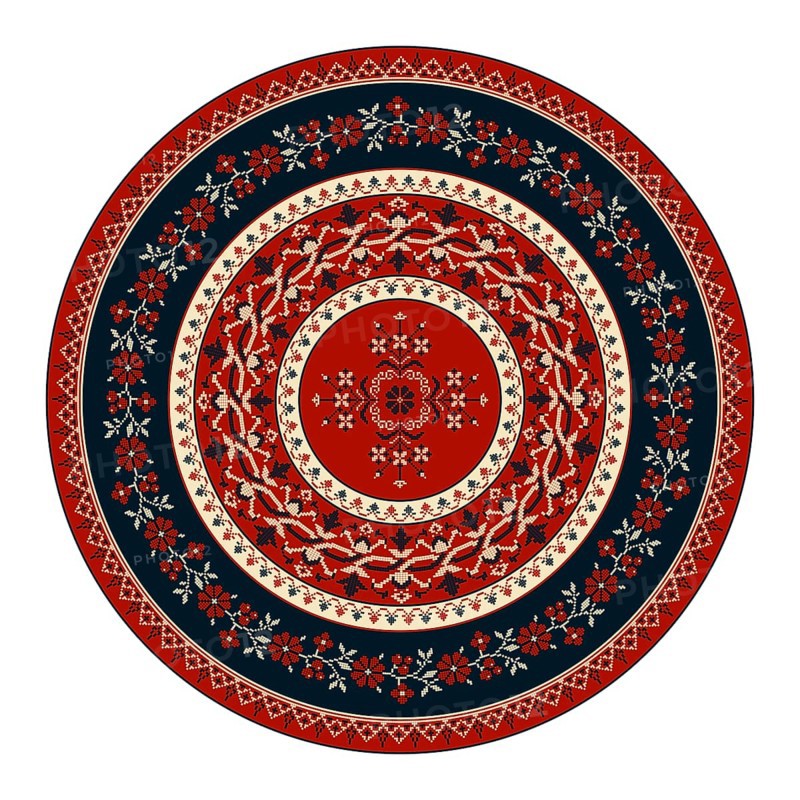 Traditional Polish embroidery round symbol, vector template. Isolated objects over white background