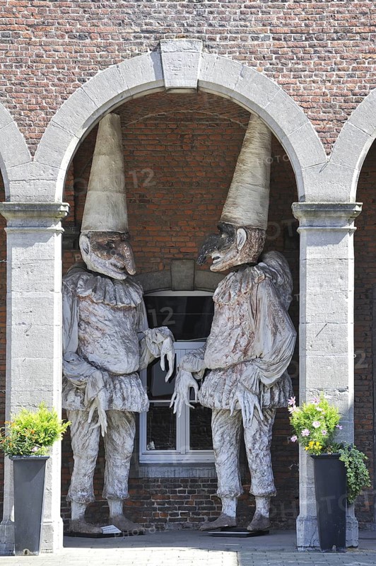 Carnival figures in the Museum of Carnival and Mask, Musée du Carnaval et du masque at Binche, Hainaut, Wallonia, Belgium, Europe