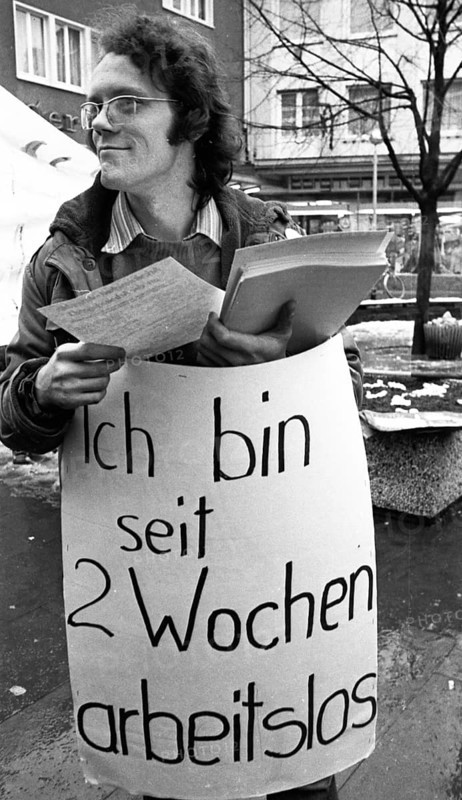 Young unemployed people demonstrated against unemployment and apprenticeship cuts in Solingen, Germany on 14.12.1074