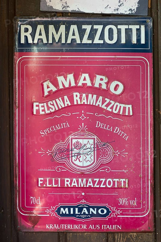Advertising sign from the 1950s for the herbal liqueur Ramazotti, Erlangen, Middle Franconia Bavaria, Germany, Europe