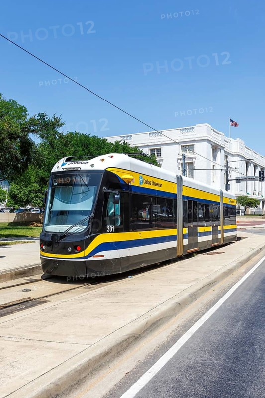 Dallas Streetcar Tram local transport at Union Station in Dallas, USA, North America