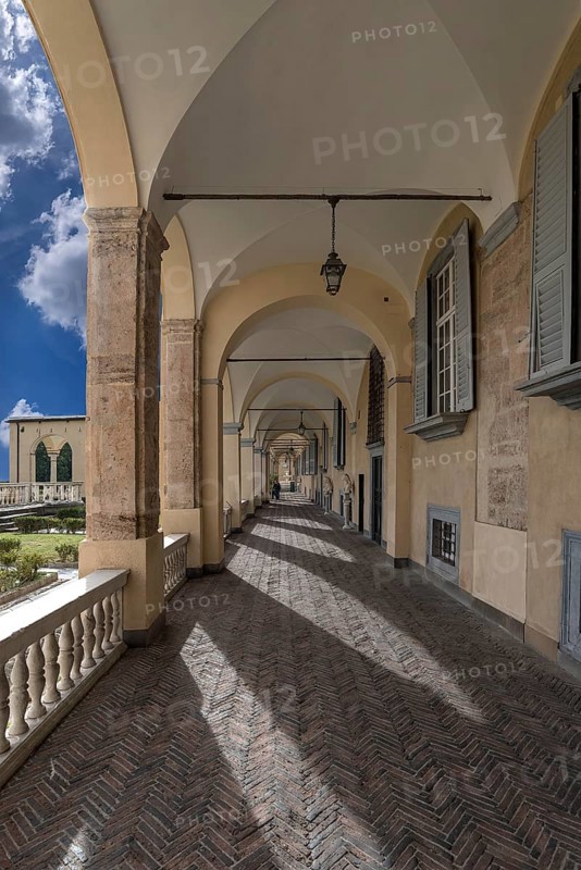 Arcade at the garden of the Villa del Principe, Palazzo di Andrea Doria, Piazza dei Principe, Genoa. Italy