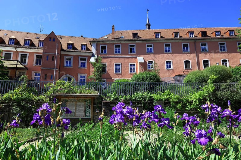 Himmelkron Abbey was a Cistercian abbey from the 13th to the 16th century in Himmelkron, herb garden in the inner courtyard, Kulmbach district, Upper Franconia, Bavaria, Germany, Europe