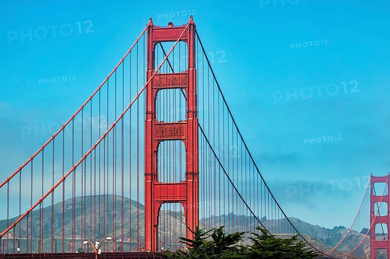 Orange pylon of the suspension bridge, detail, Golden Gate Bridge, San Francisco, California, USA, North America