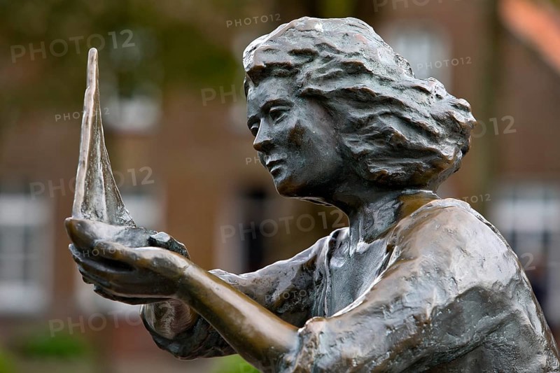 Sculpture Caroline cradles a ship in safety, artist Peters u. Petersen, Carolinensiel, East Frisia, Lower Saxony, Germany, Europe