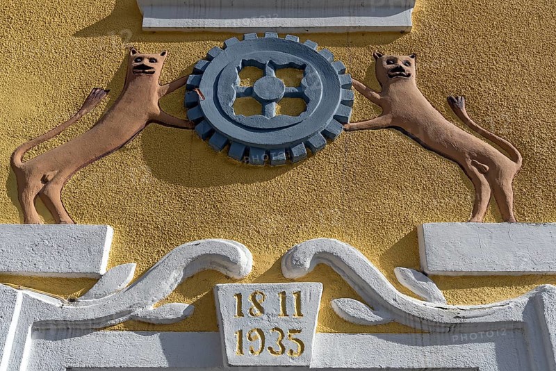 Mill symbol on a former, historic mill from 1811, Egloffstein, Upper Franconia, Bavaria, Germany, Europe