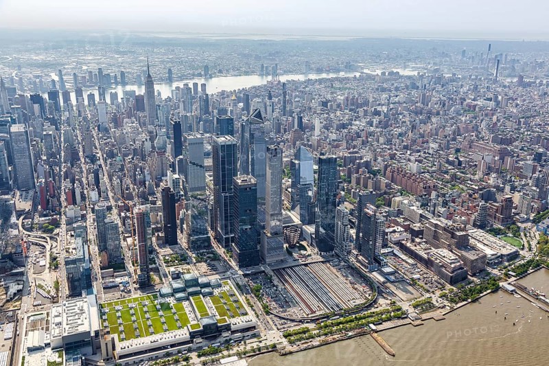 New York City skyline of Manhattan in the Hudson Yards neighbourhood aerial view in New York, USA, North America