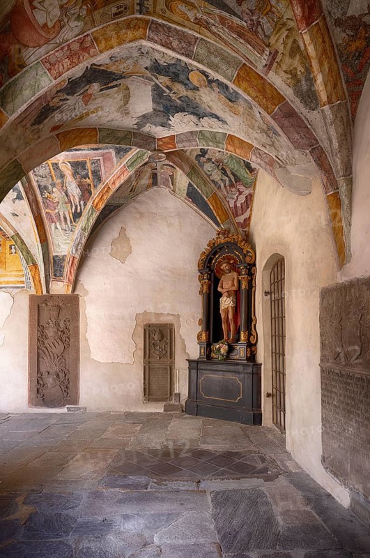 Cloister with frescoes, Augustinian canons' monastery, Neustift monastery, also monastery, Vahrn near Brixen, Bressanone, South Tyrol, Italy, Europe
