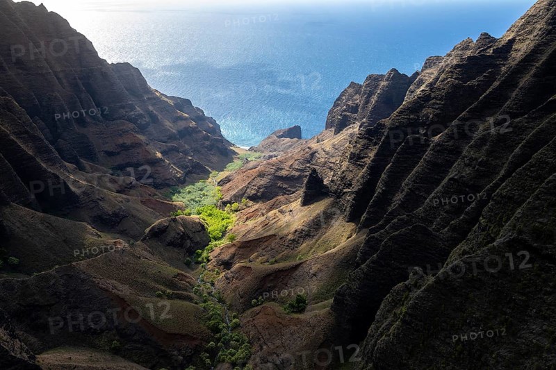 Aerial view Honopu Valley, Napali Coast, Kauai, Hawaii, USA, North America