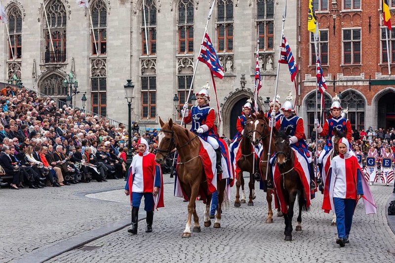 BRUGES, BELGIUM, MAY 17: Annual Procession of the Holy Blood on Ascension Day. Locals perform an historical reenactment and dramatizations of Biblical events. May 17, 2012 in Bruges (Brugge), Belgium, Europe