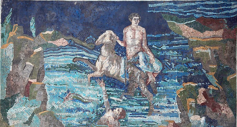 Wall mosaic. Historic Villa San Marco, Stabiae, Castellammare di Stabia, Campania, Italy, Europe