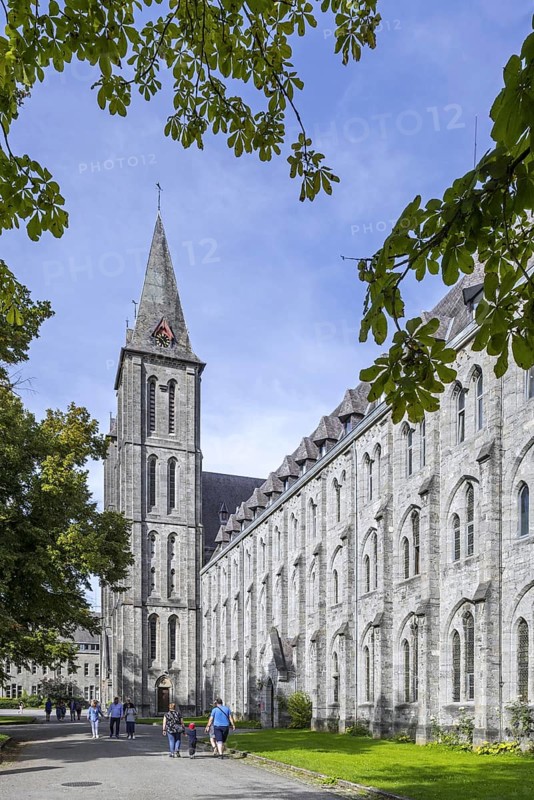 Maredsous Abbey, Abbaye de Maredsous, 19th century neo-gothic church of the Benedictine monastery near Anhée, Namur, Ardennes, Wallonia, Belgium, Europe