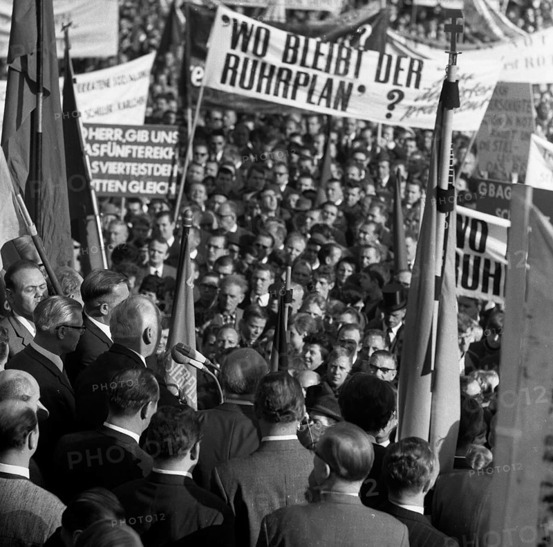 A wave of outrage swept the Ruhr area when the Hansa mine was closed, here during demonstrations in Dortmund-Huckarde, Germany, on 21 October 1967, Europe