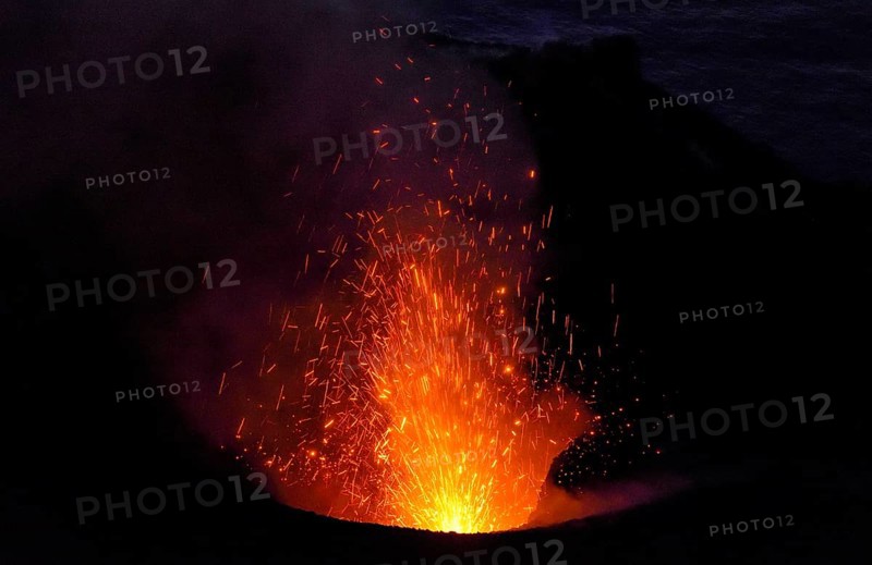 Eruption of layer volcano Stromboli at night, Stromboli Island, Lipari Islands, Italy, Europe
