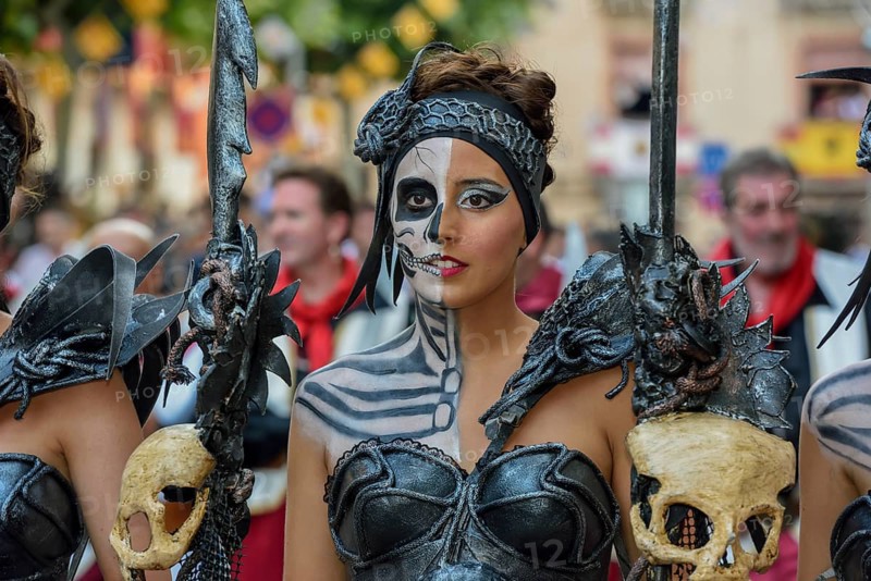 Woman in historic clothing, Moors and Christians Parade, Moros y Cristianos, Jijona or Xixona, Province of Alicante, Costa Blanca, Spain, Europe