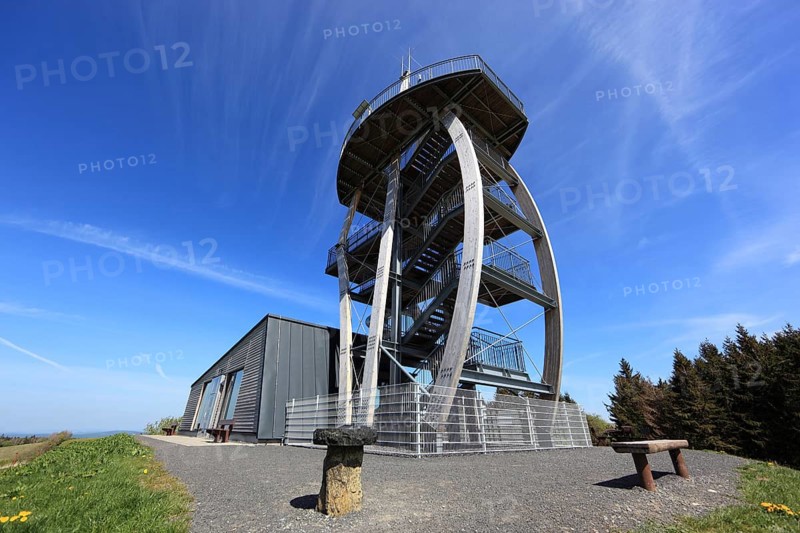 Noah's Sails lookout tower on the Ellenbogen, 813 m. high mountain in the Rhön in the Schmalkalden-Meiningen district, Thuringia, Germany, Europe