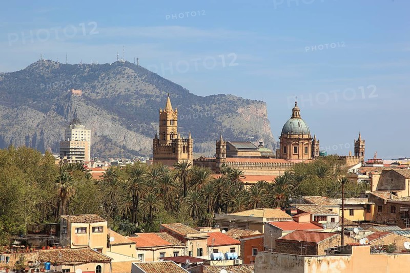 City of Palermo, View from the Campanile di San Giuseppe Cafasso to the Cathedral Maria Santissima Assunta, UNESCO World Heritage Site, Sicily, Italy, Europe