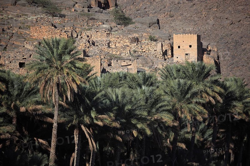 Abandoned houses of the historic settlement of Ghul at Jebel Shams, Oman, Asia