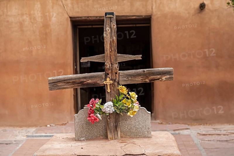Chimayo, New Mexico, A cross outside El Santuario de Chimayo, a Roman Catholic pilgrimage shrine in the mountains of northern New Mexico