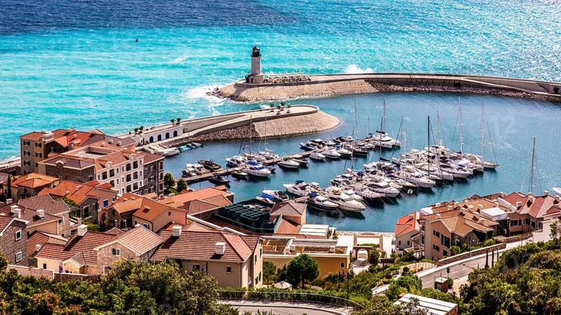 Mountainous and bay-rich Lustica peninsula, located off the fjord-like Bay of Kotor in the Adriatic Sea, Montenegro, Lustica, Montenegro, Europe