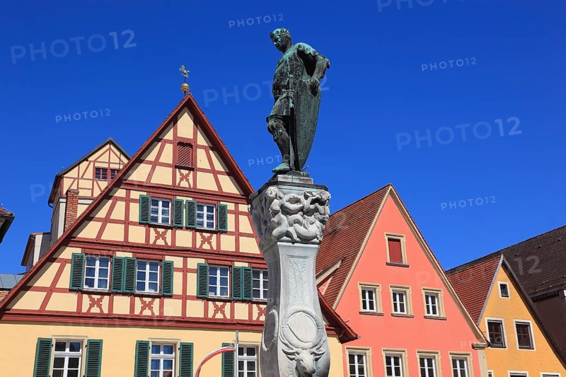 Germany, Middle Franconia, town of Weissenburg, fountain figure, Luitpold of Bavaria, in the Luitpoldstrasse, Europe