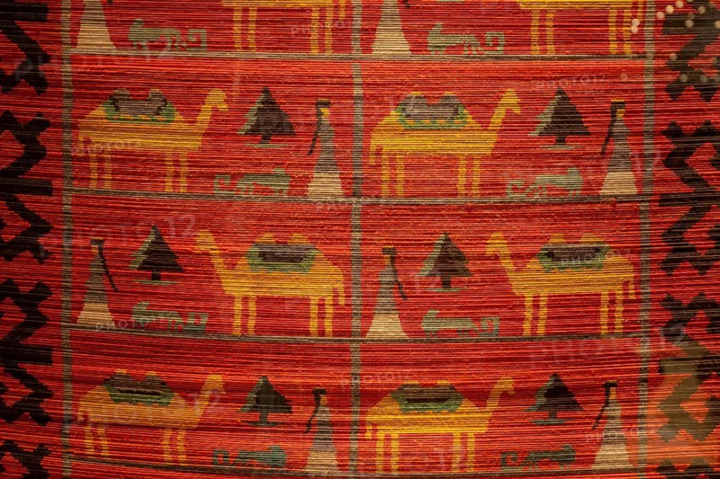 Traditional carpet with pattern, exhibition in the State History Museum, interior view, Bishkek, Kyrgyzstan, Asia