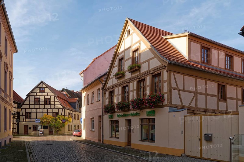 Half-timbered houses in the Fischertrasse on the Stadtinsel, the old town of the Hanseatic city of Havelberg in the Altmark region. Havelberg, Saxony-Anhalt, Germany, Europe