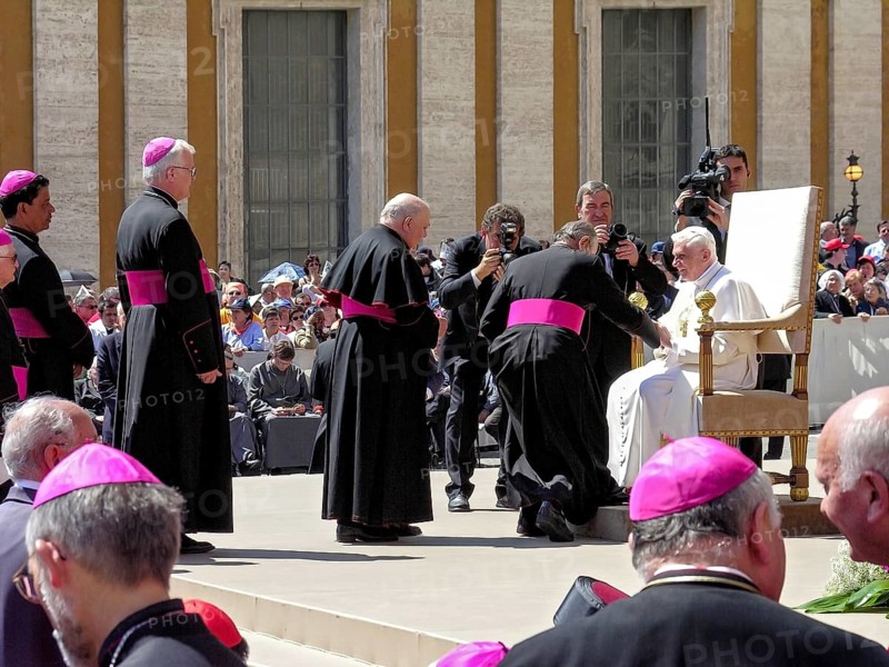 Pope Benedict XVI Joseph Ratzinger welcomes bishops and cardinals to the 1st audience on 27. 04. 2005, St. Peter's Cathedral, St. Peter's Basilica, Piazza San Pietro, St. Peter's Square, Vatican, Rome, Lazio, Italy, Europe