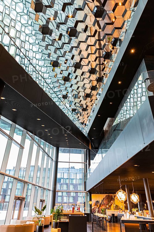 Harpa Concert Hall and Congress Centre, interior view, artistic modern architecture, Reykjavik, Reykjanes Peninsula, Sudurnes, Iceland, Europe