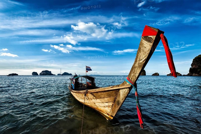 Thai Long tail boat on sunset, Krabi, Thailand, Asia