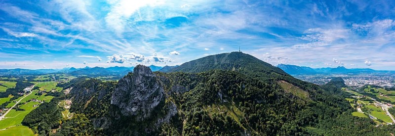View from the summit of Nockstein to Gaisberg, Osterhorngruppe, Flachgau, Land Salzburg, Austria, Europe