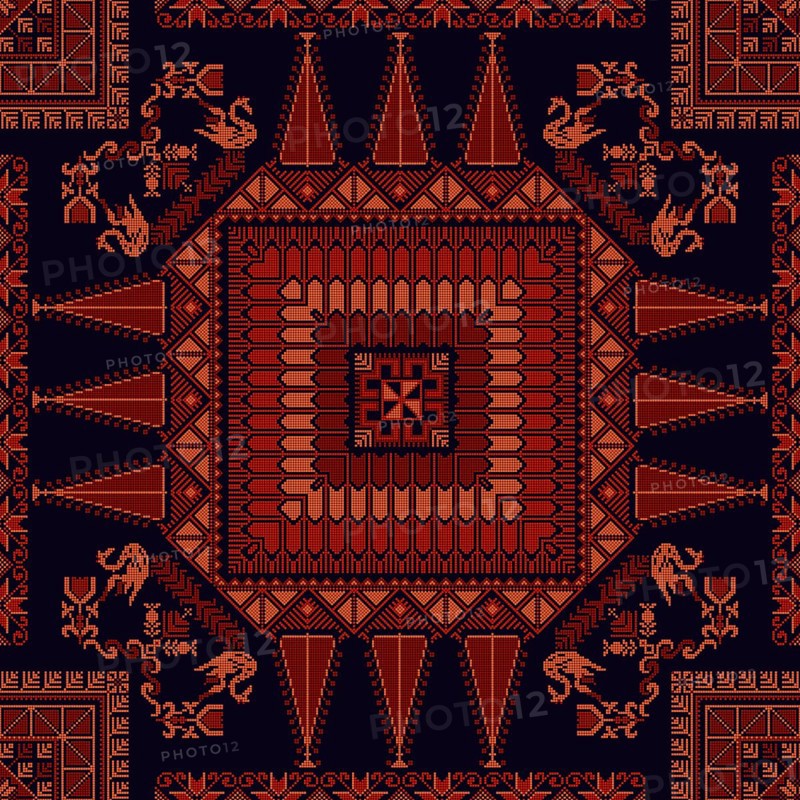 Decorative Palestinian seamless pattern in colors, traditional Tatreez embroidery, vector illustration