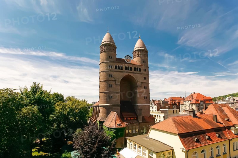 St Paul's Church, Protestant Garrison Church designed by the architect Theodor fisherman, sacred buildings, towers, clock, houses, house roofs, Ulm, Baden-Württemberg, Germany, Europe