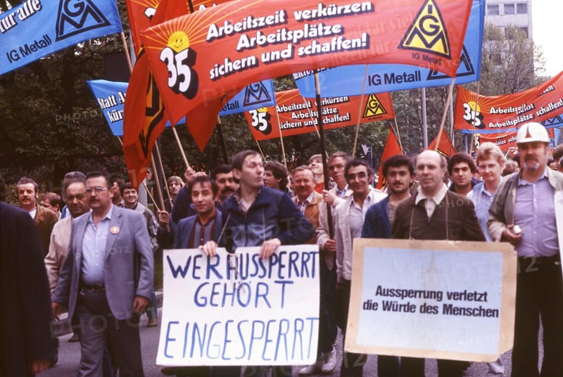 DEU, Germany: The historical slides from the 84-85 r years, Ruhr area. IG Metall demonstration in favour of a 35-hour week ca. 1984