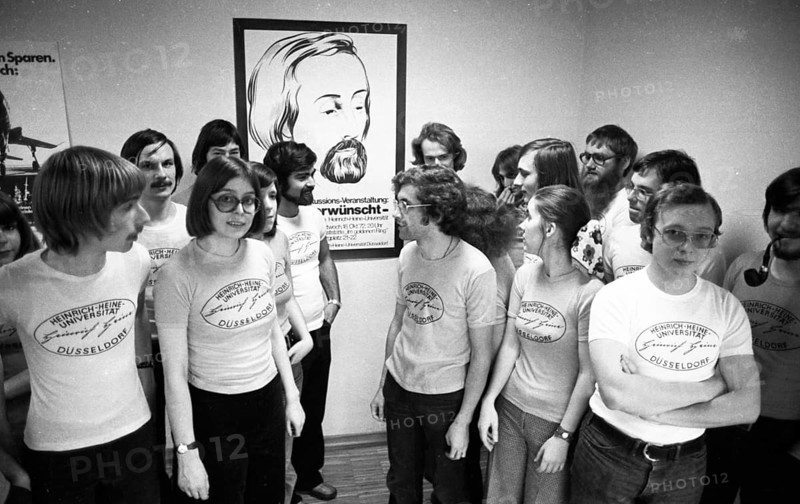 Students at the University of Düsseldorf used this campaign to campaign for the naming of their university after the poet Heinrich Heine, as shown here on 20 November 1975, which finally succeeded in 1988