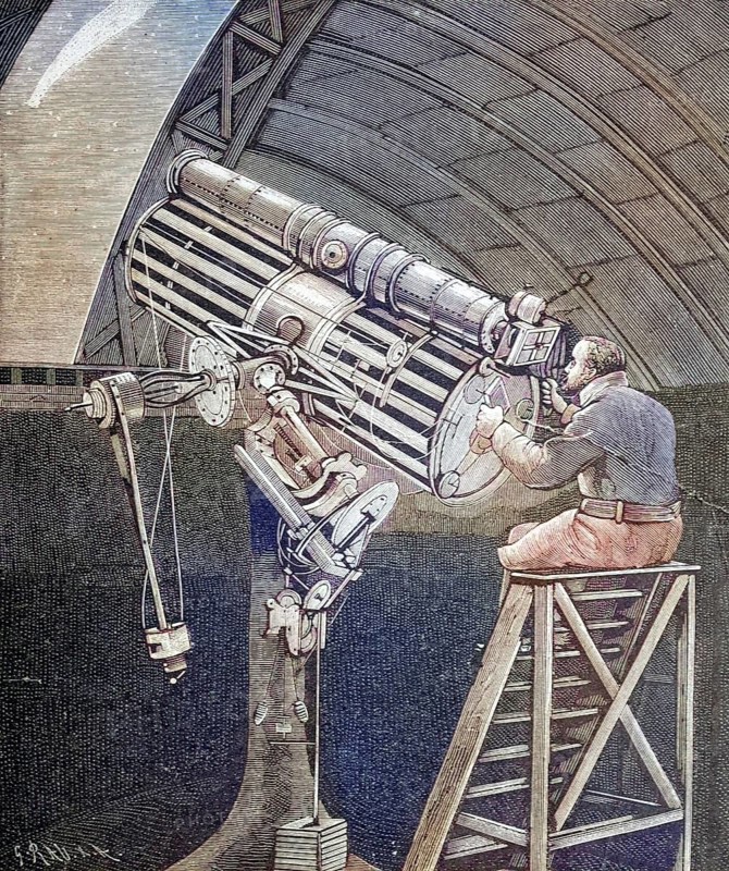 Photographic image of the comet taken in 1881 at the Hastings Observatory by Professor Henry Draper, 1837-1882, an American physiologist and astronomer, Historical, digitally restored reproduction from a 19th century original, Photographic image of the comet taken in 1881 at the Hastings Observatory by Professor Henry Draper, an American physiologist and astronomer, Historical, digitally restored reproduction from a 19th century original