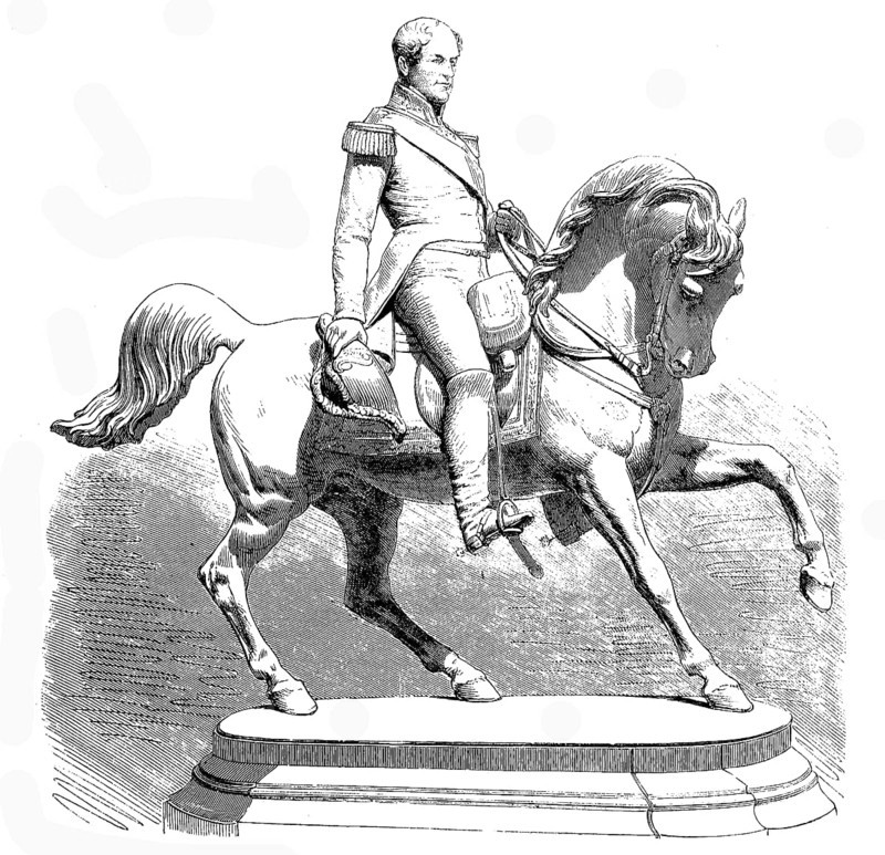 Equestrian statue in Antwerp, Leopold I born as Prince Leopold Georg Christian Friedrich of Saxe-Coburg-Saalfeld, Duke in Saxony, 16 December 1790 to 10 December 1865 in Laken Castle, Laken), from 1831 to 1865 the first King of Belgium, Historic, digitally restored reproduction of a 19th century original, exact original date not known