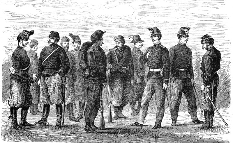 The New Uniforms of the Officers and Soldiers of the Artillery of the Army of Austria in 1869, Historic, digitally restored reproduction of an original 19th century pattern, exact original date unknown