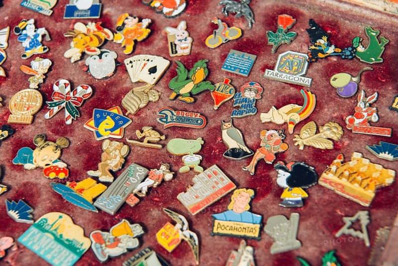 Antique badges, pins at flea market