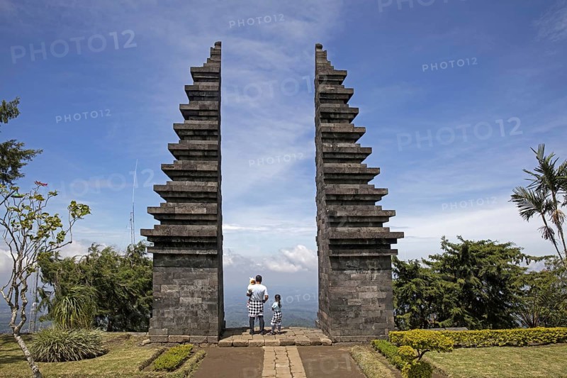 Candi Ceto Temple, fifteenth-century Javanese-Hindu temple on the western slope of Mount Lawu, Gunung Lawu near Solo, Surakarta, Java, Indonesia, Asia