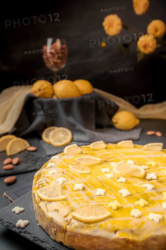 Lemon (citrone) cake with almond tree (Prunus dulcis)