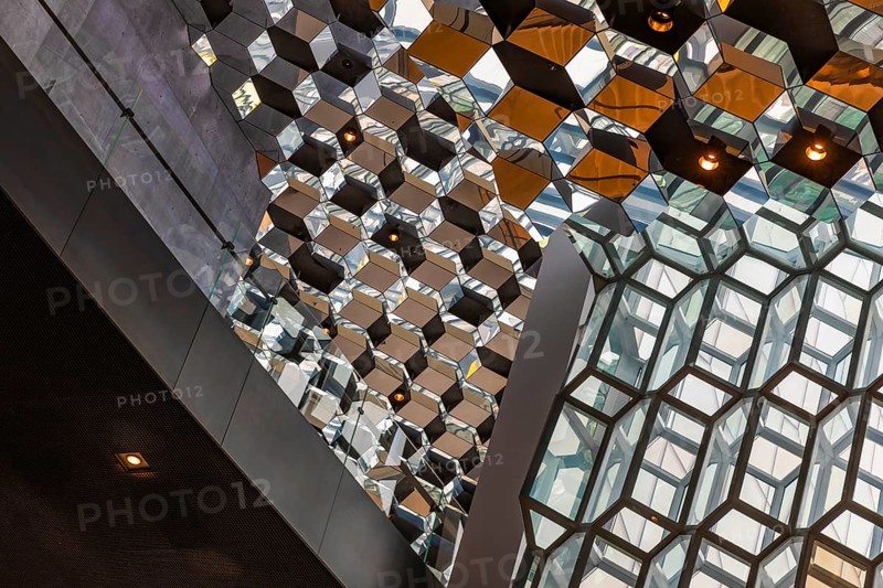 Harpa Concert Hall and Congress Centre, interior view, artistic modern architecture, Reykjavik, Reykjanes Peninsula, Sudurnes, Iceland, Europe