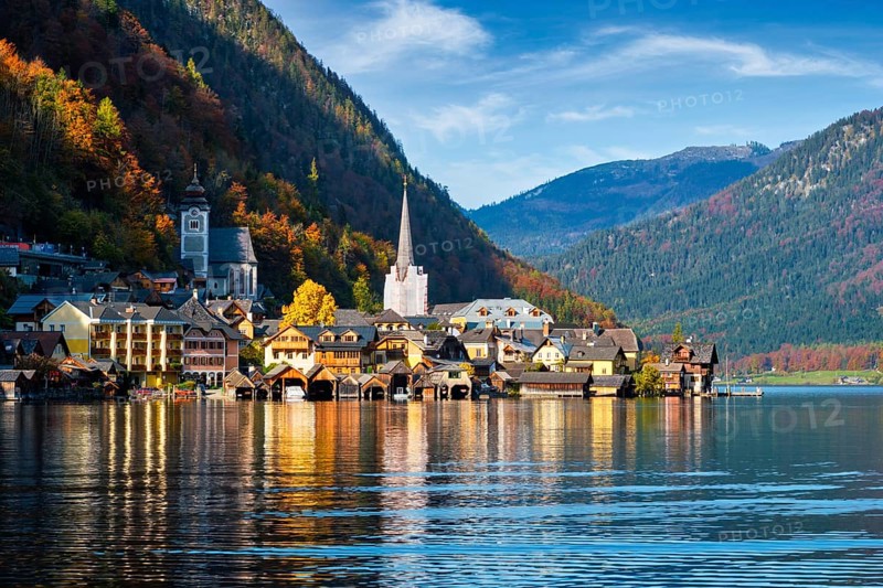 Austrian tourist destination Hallstatt village on Hallstatter See lake in Austrian alps. Salzkammergut region, Austria, Europe