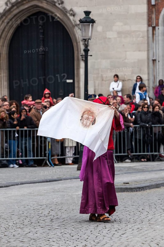 BRUGES, BELGIUM, MAY 17: Annual Procession of the Holy Blood on Ascension Day. shroud of Christ, Locals perform an historical reenactment and dramatizations of Biblical events. May 17, 2012 in Bruges (Brugge), Belgium, Europe