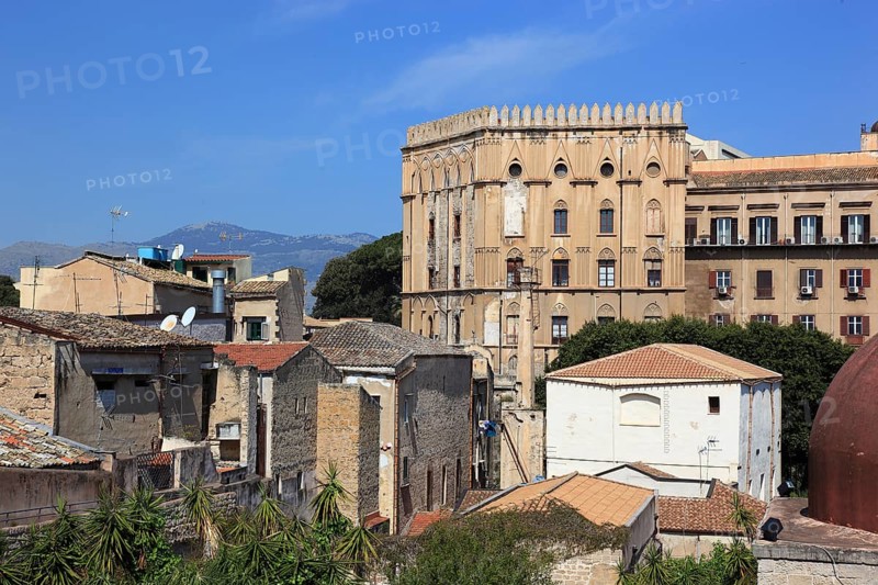 City of Palermo, view from the Campanile di San Giuseppe Cafasso to the nearby Norman Palace, UNESCO World Heritage Site, Sicily, Italy, Europe